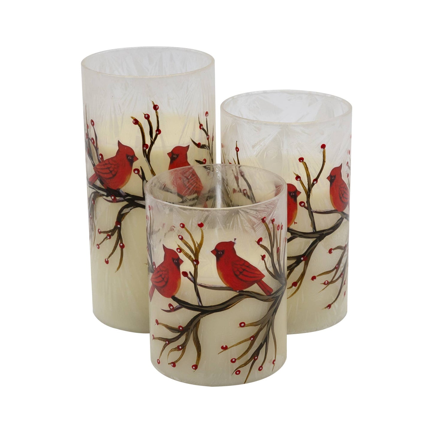 Battery-Operated Glass/Wax Candles- Red Cardinals, 3ct