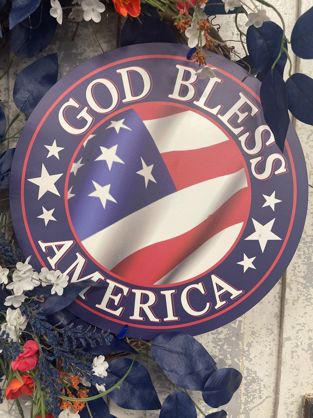God Bless America Patriotic Floral Grapevine Wreath