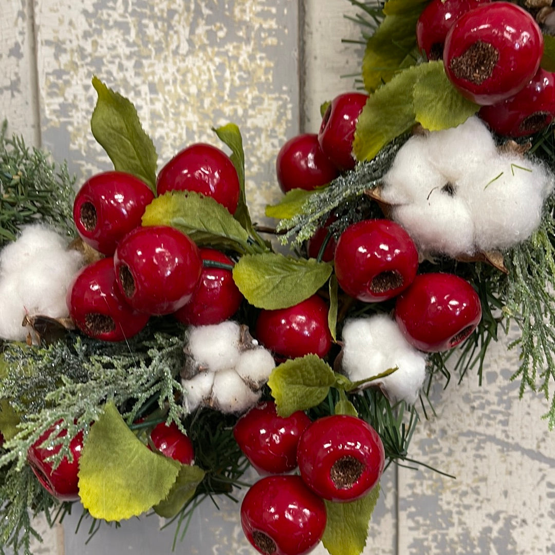 Winter Berry and Cotton Wreath