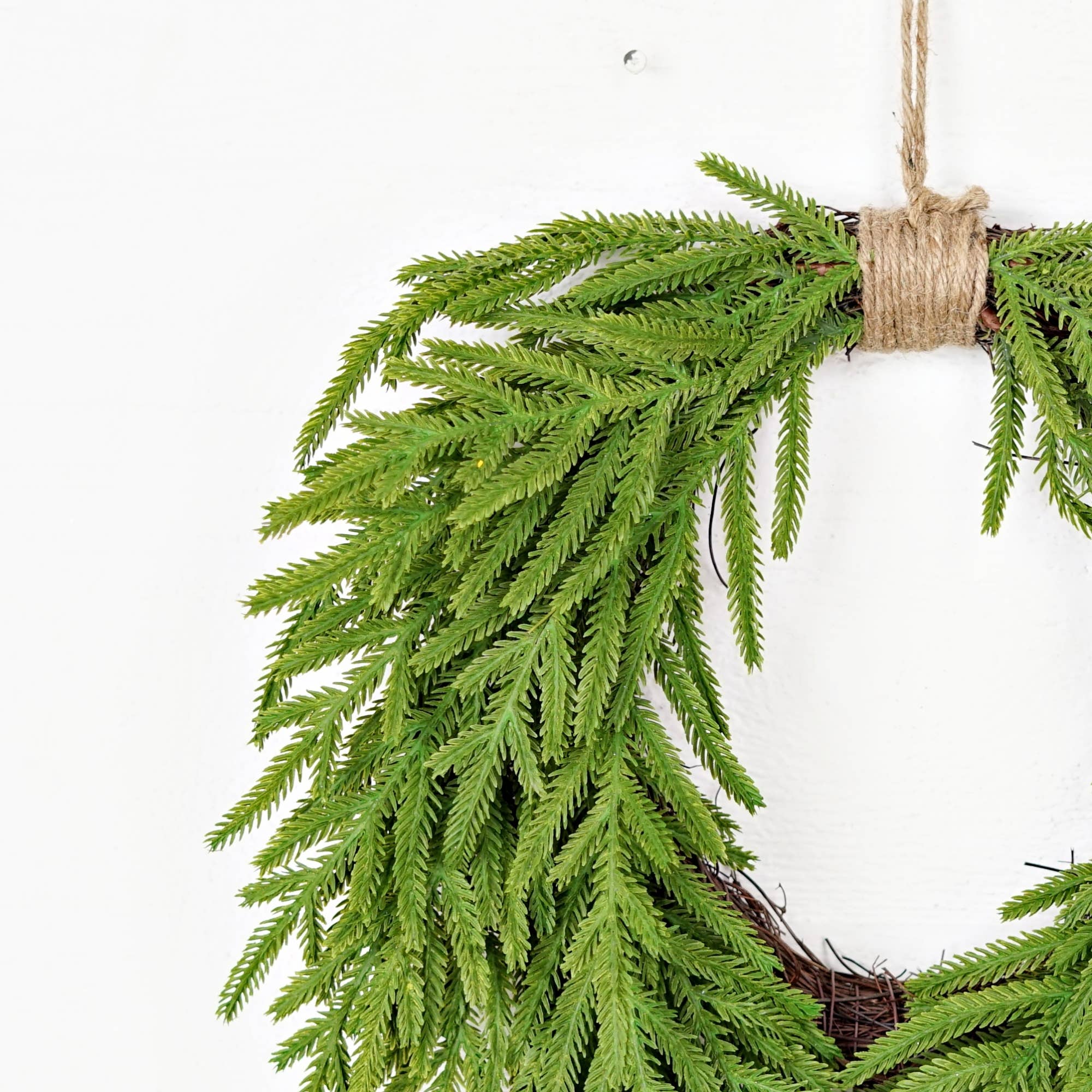 20in Heart Twig Wreath - Soft Touch Evergreen Norfolk Pine