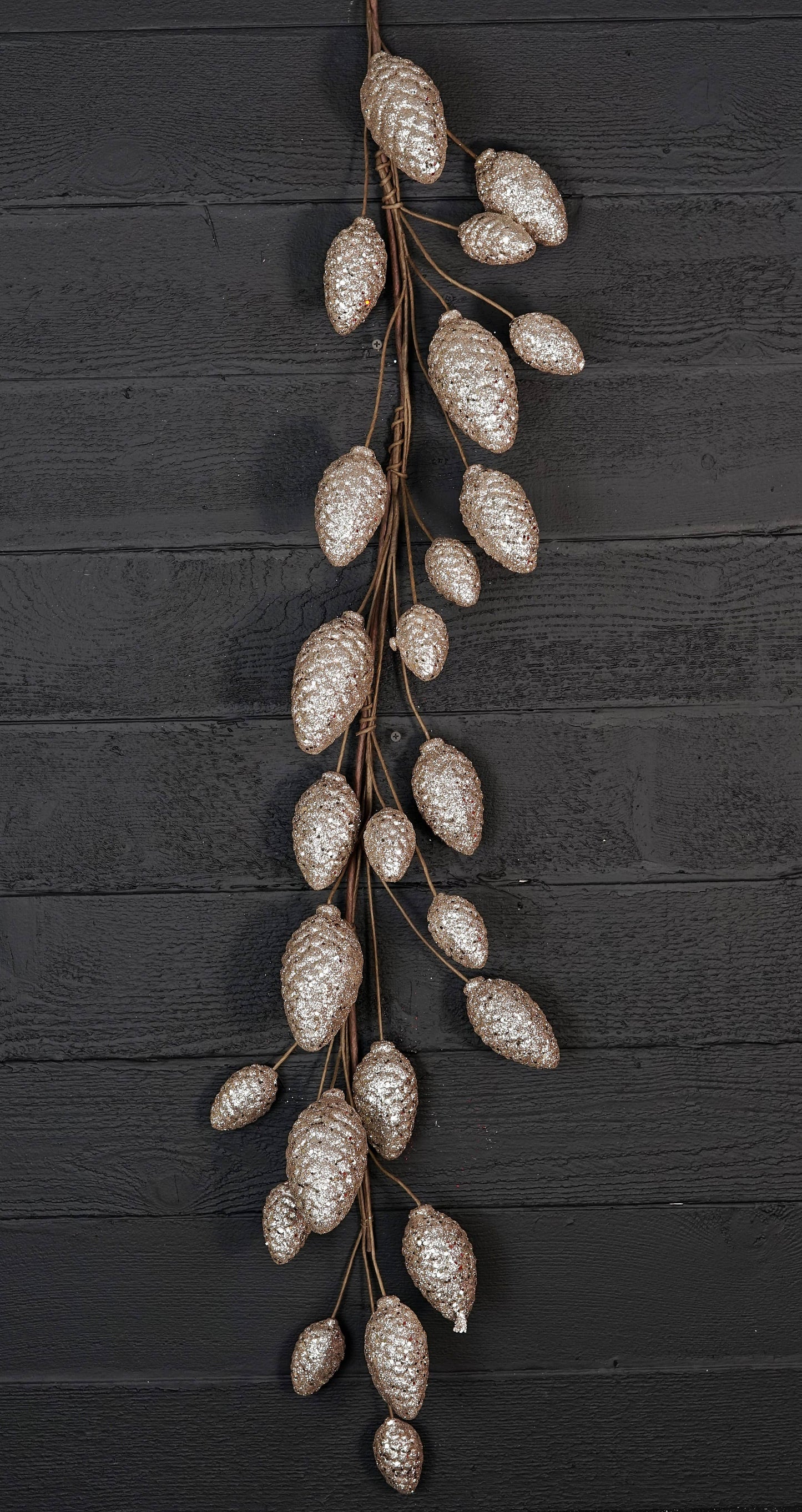 5ft Glitter Pinecone Garland-Champagne