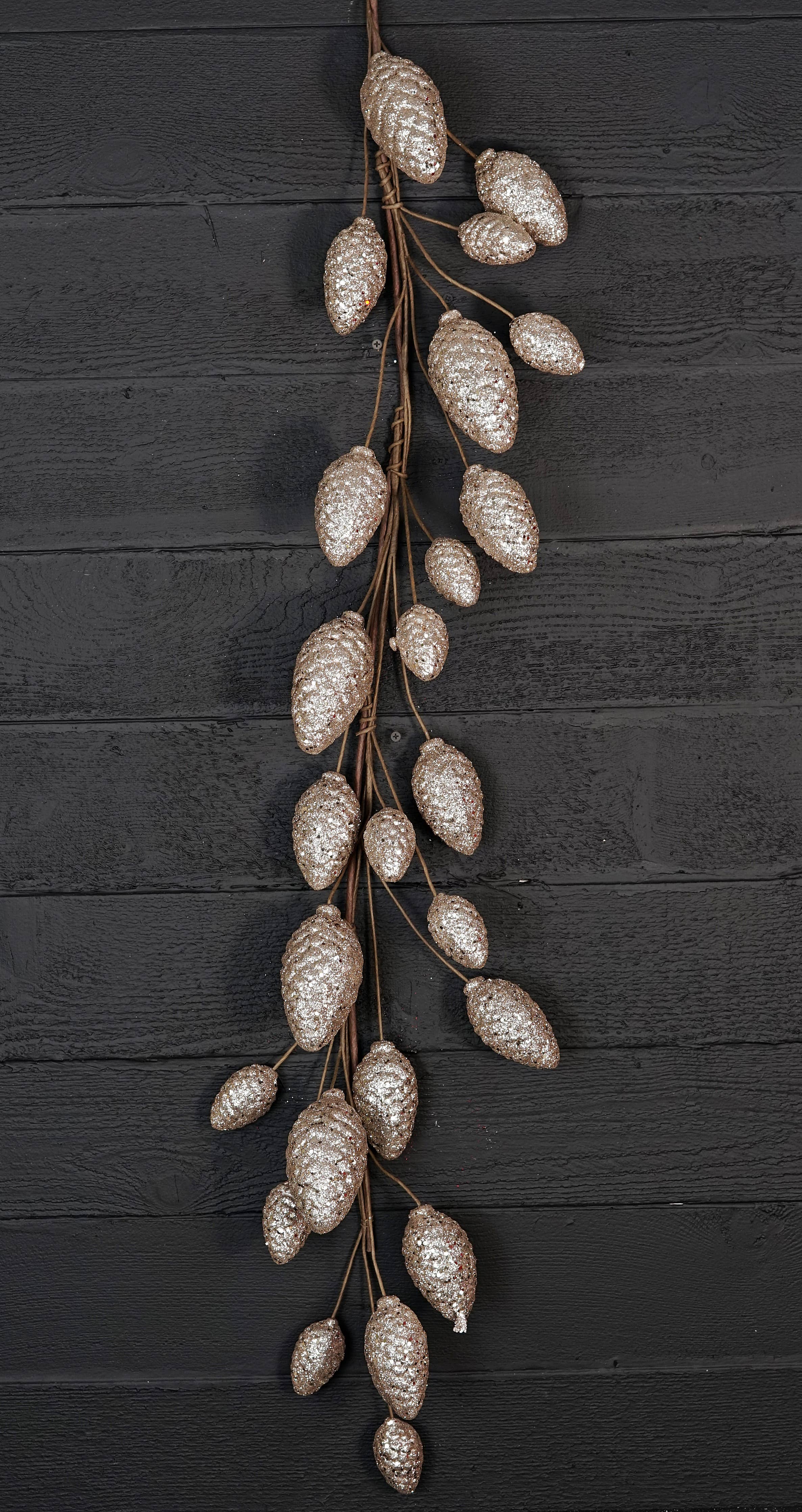 5ft Glitter Pinecone Garland-Champagne