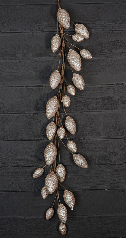 5ft Glitter Pinecone Garland-Champagne
