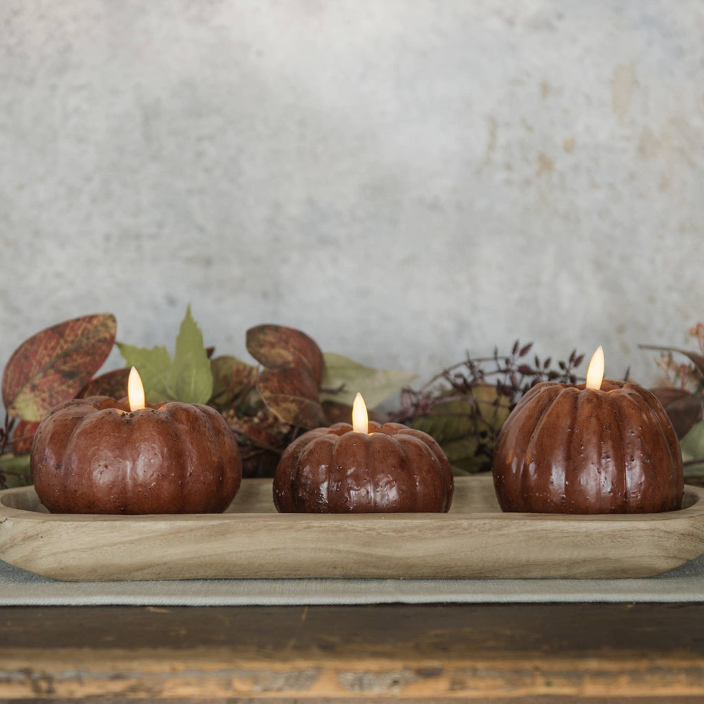 4" Bronze 3D Flame Tall Pumpkin Candle