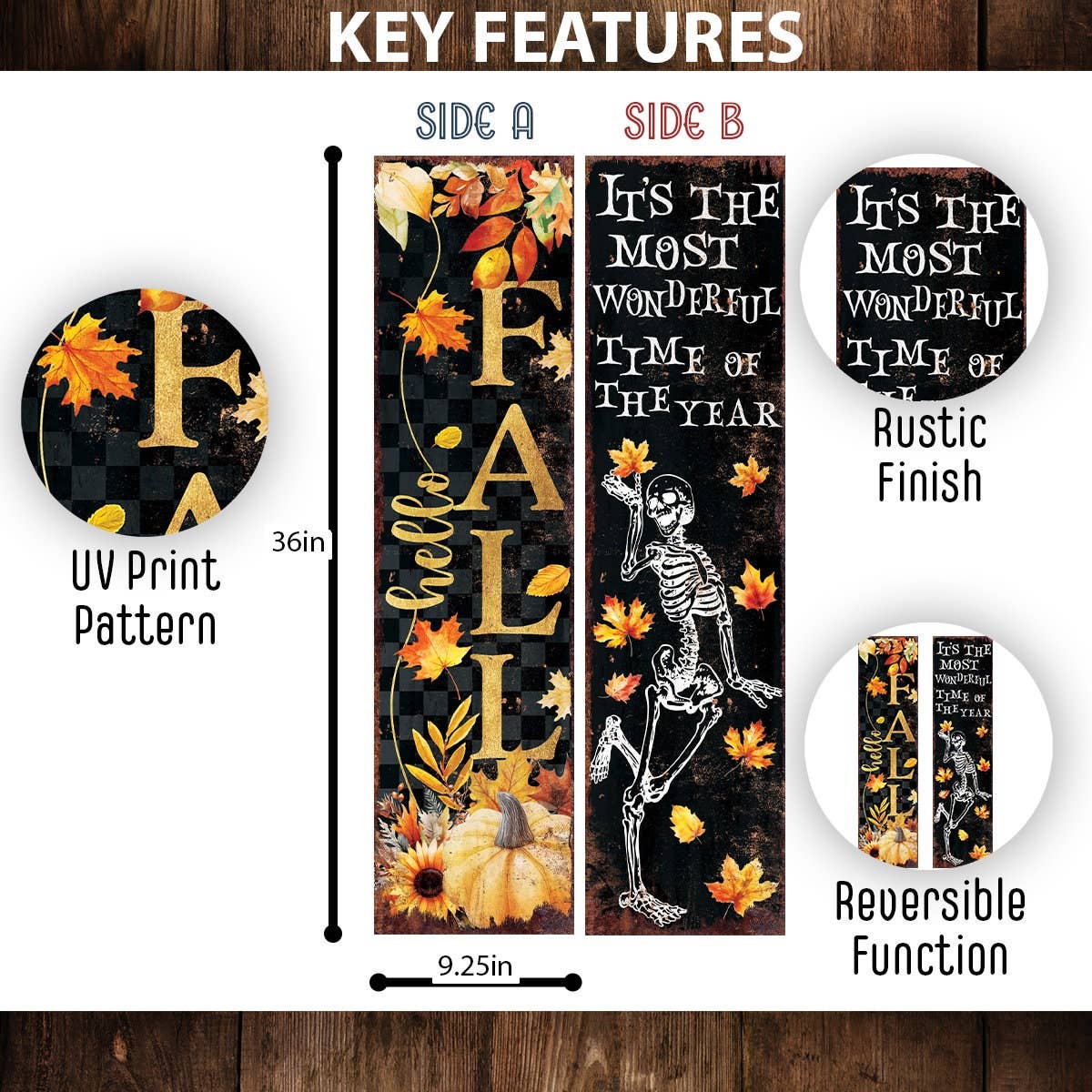 36in Fall/Halloween Reversible Porch Sign