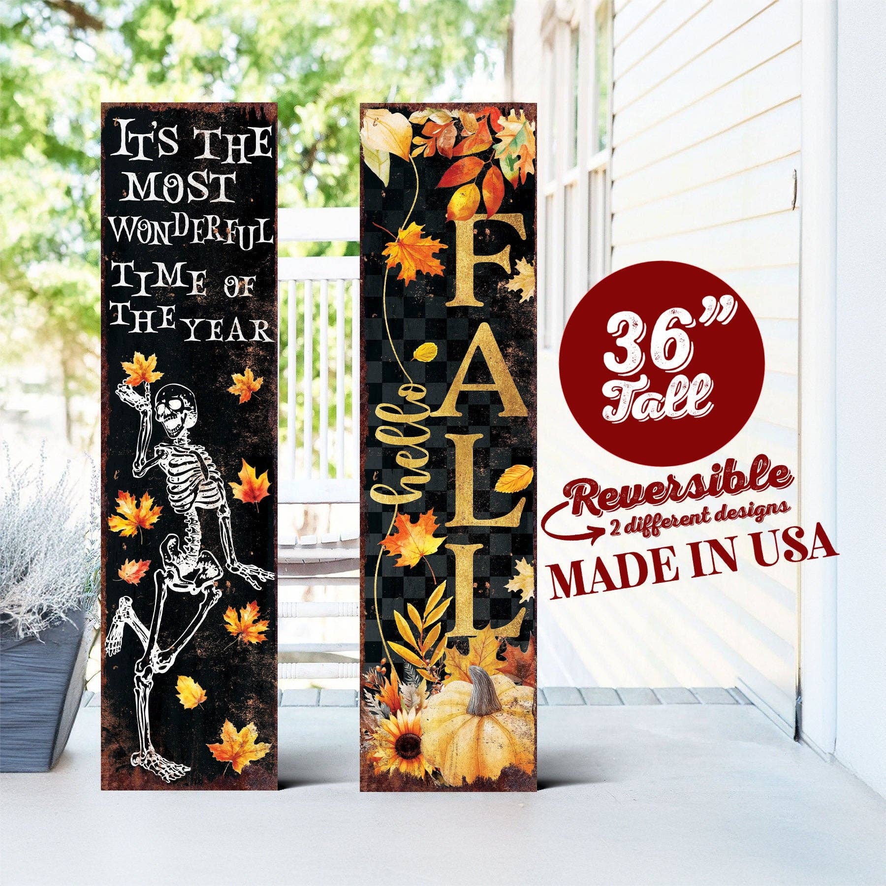 36in Fall/Halloween Reversible Porch Sign
