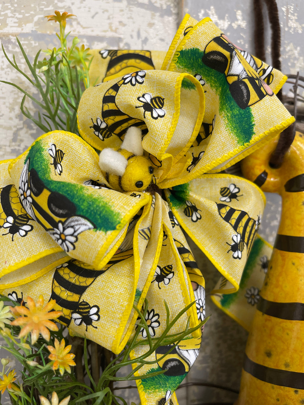 Small Bee Gnome Wreath with Bow