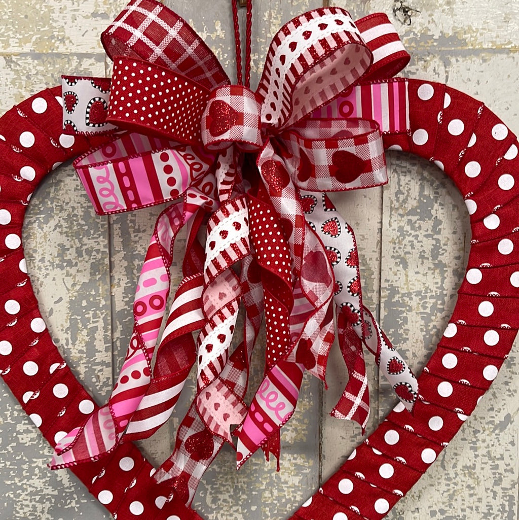 Polka Dot Heart Ribbon Wrapped Doorhanger