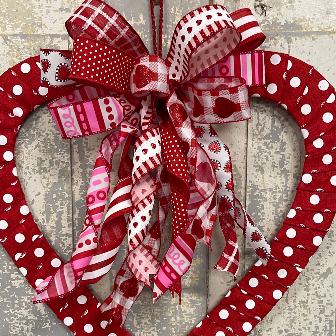 Polka Dot Heart Ribbon Wrapped Doorhanger