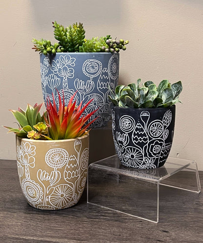 Large Floral Engraved Planter