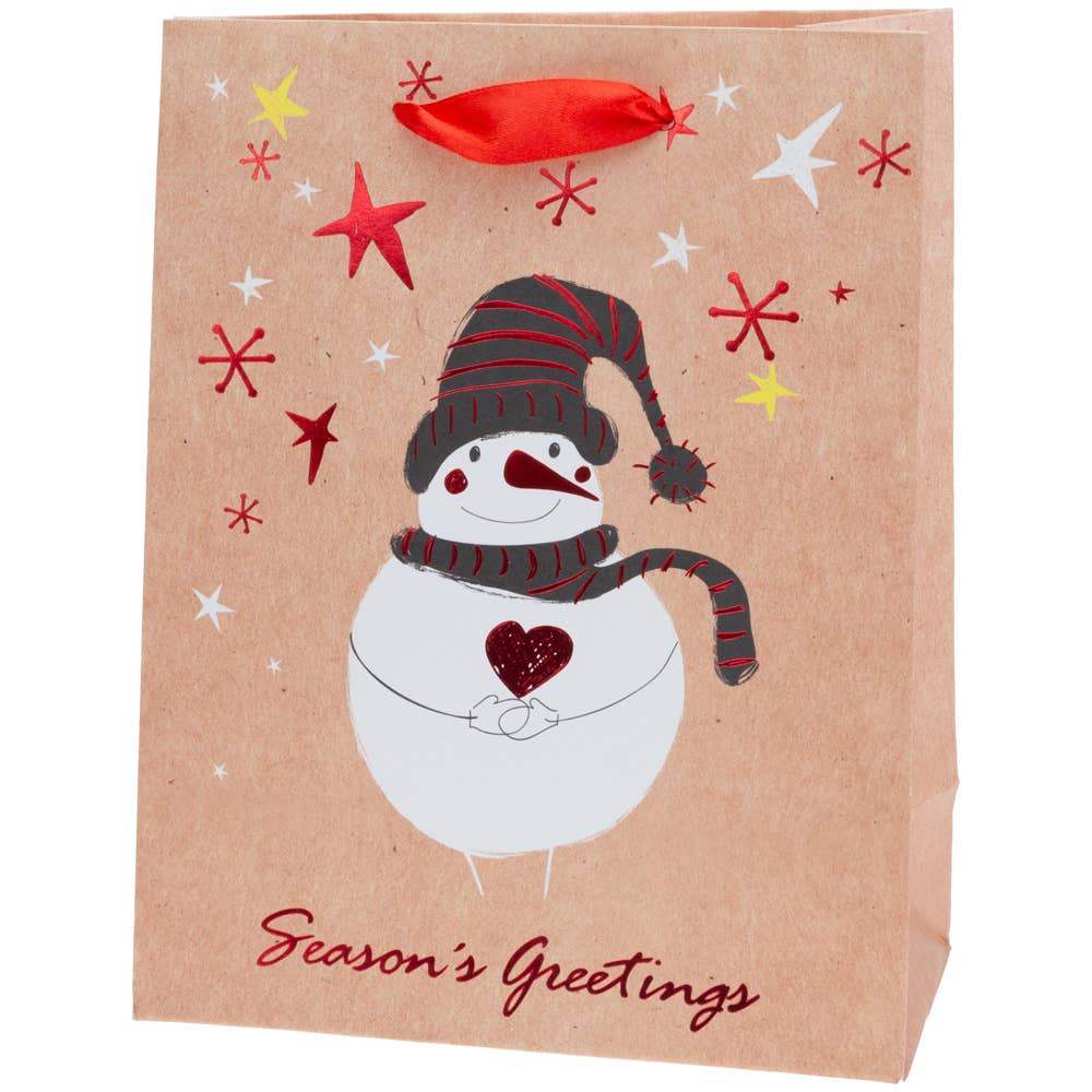Seasons Greeting Snowman Red Foil Large Christmas Gift Bag