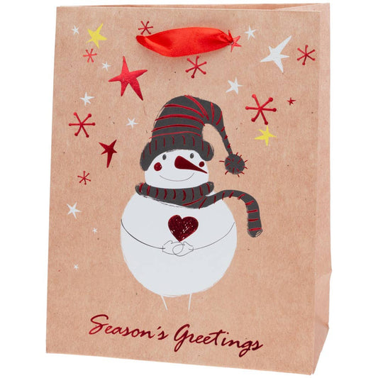 Seasons Greeting Snowman Red Foil Large Christmas Gift Bag