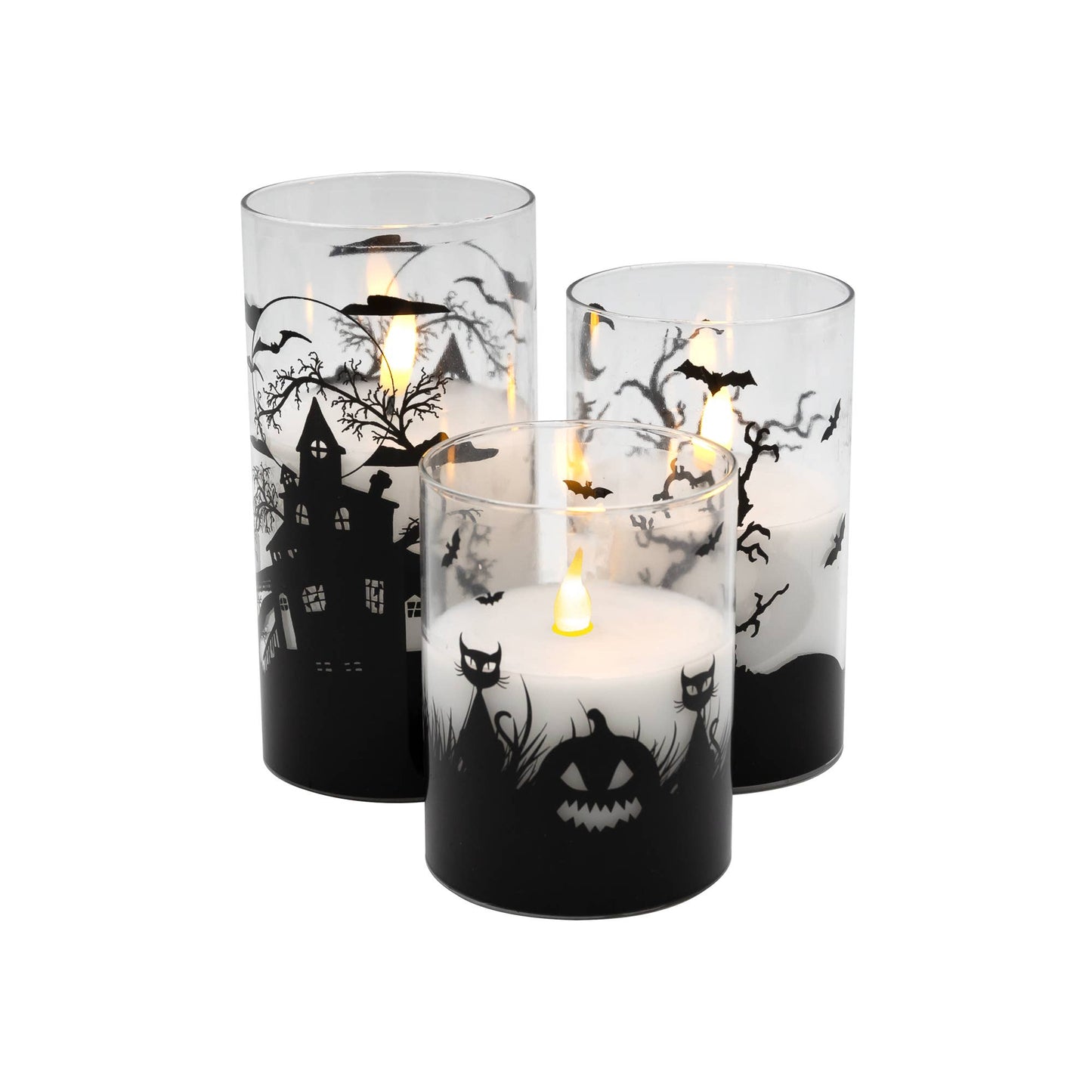 Battery Operated LED Halloween Hurricane Candles (Set of 3)