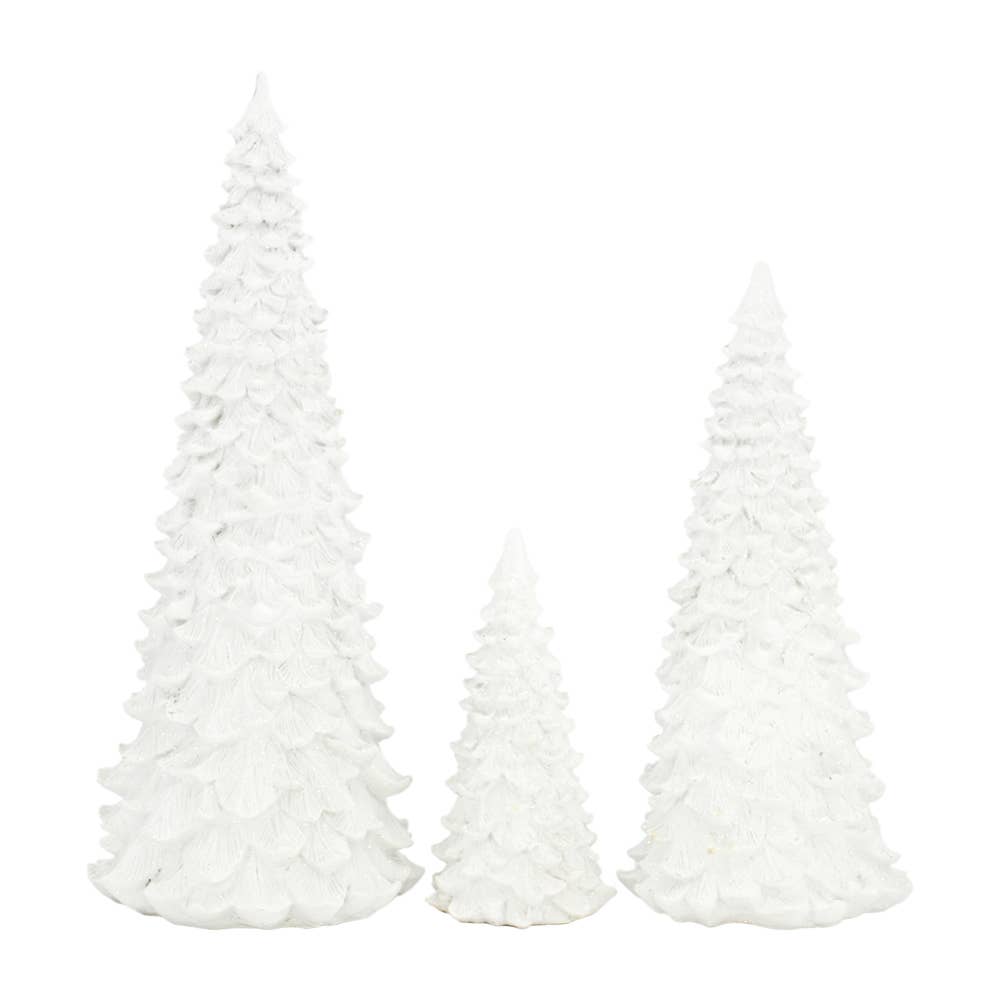 Set of 3 White Resin Christmas Trees