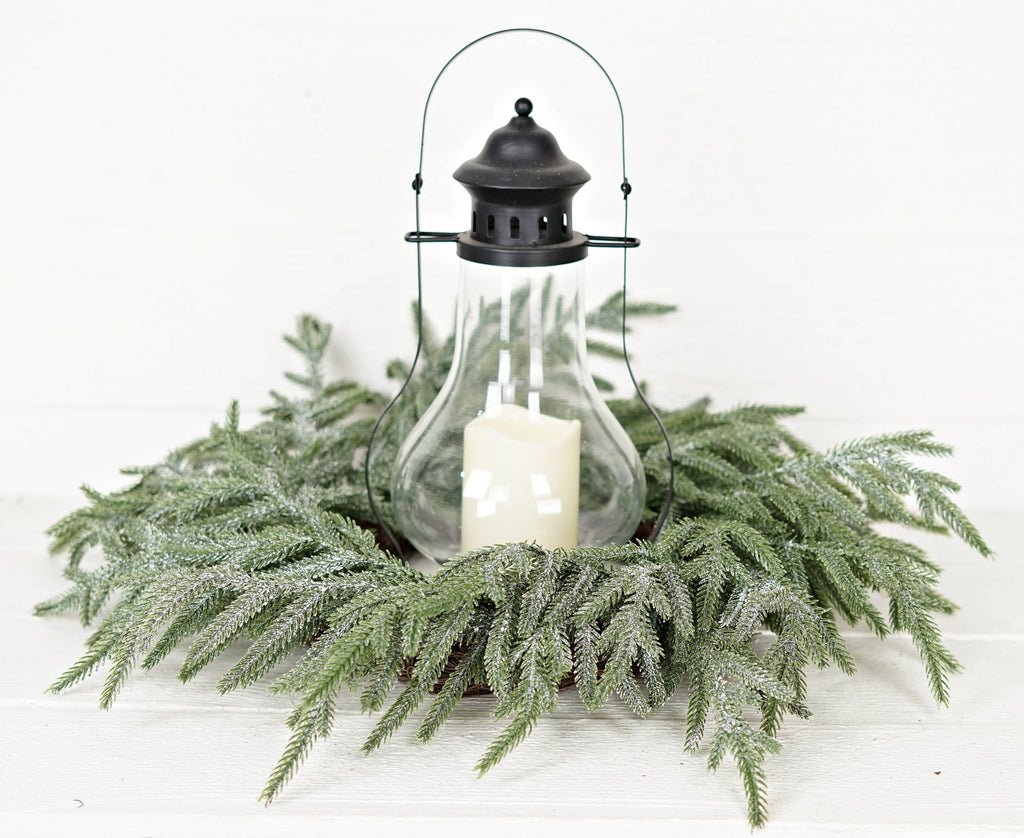 22in Wreath - Snowy Sparkle Real Touch Norfolk Pine