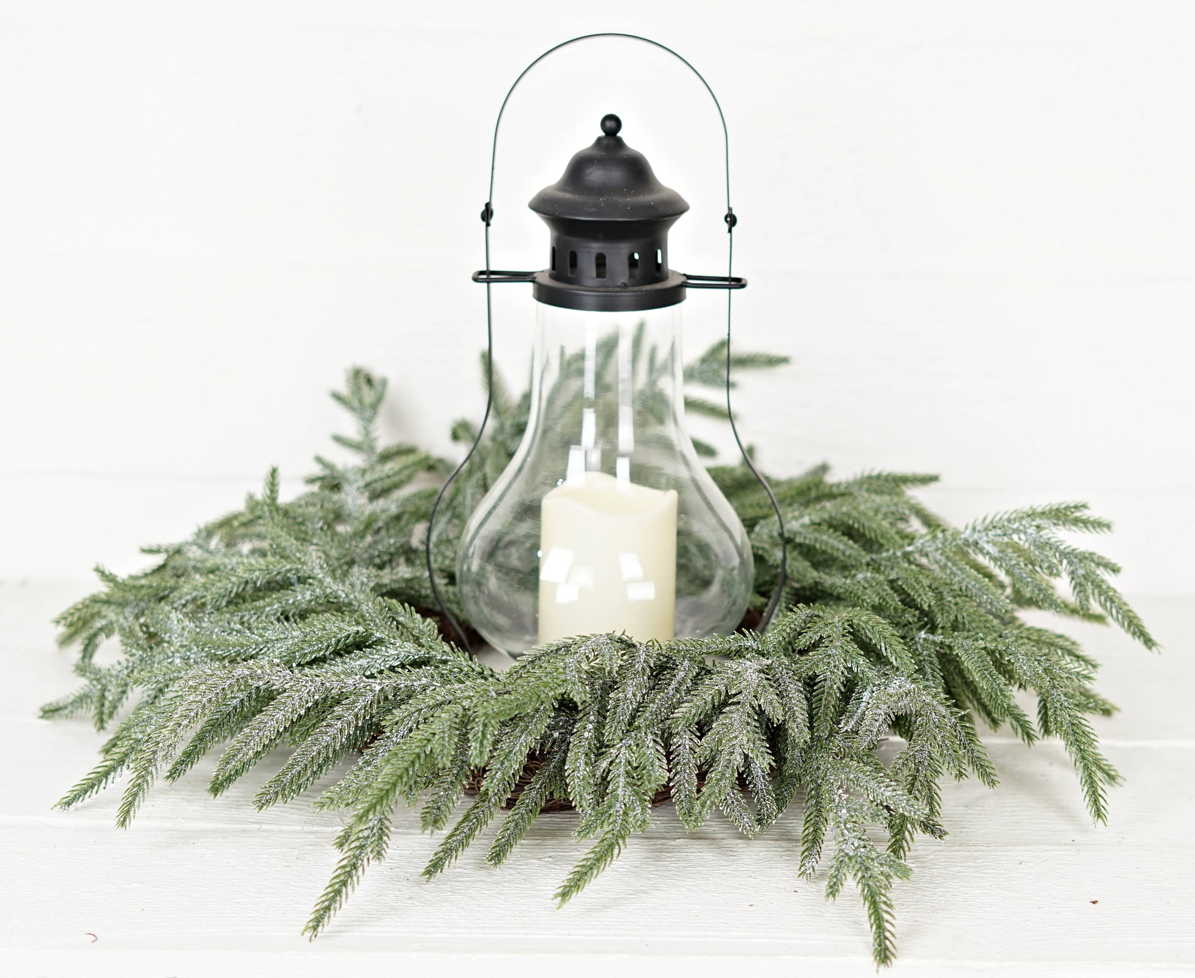 22in Wreath - Snowy Sparkle Real Touch Norfolk Pine