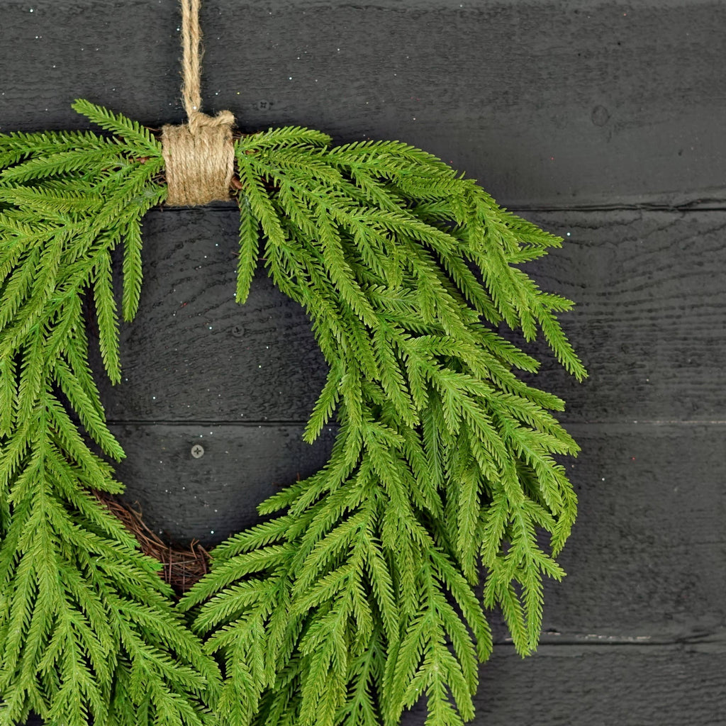 20in Heart Twig Wreath - Soft Touch Evergreen Norfolk Pine