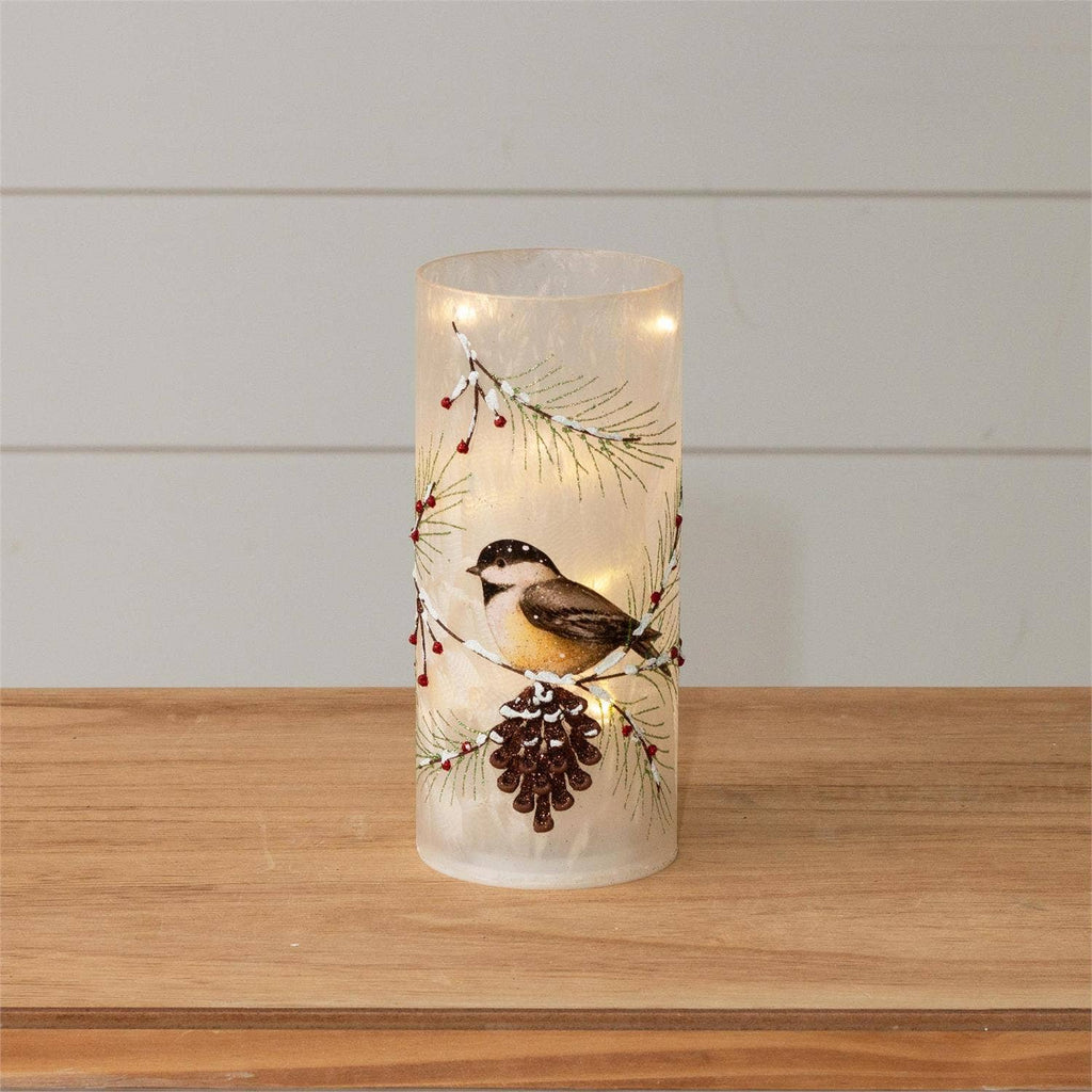 Frosted Glass Luminary - Chickadee