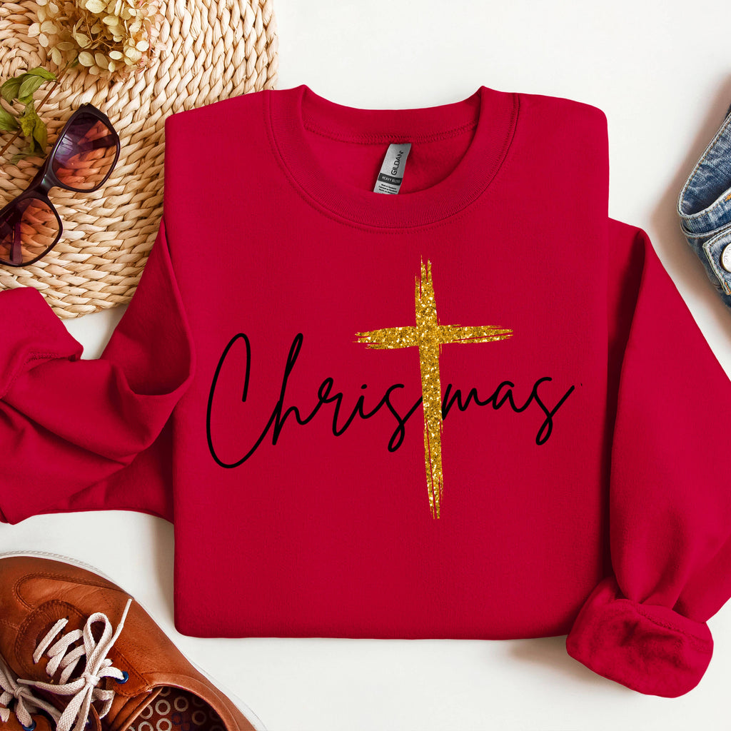 Christmas with Gold Cross Sweatshirt