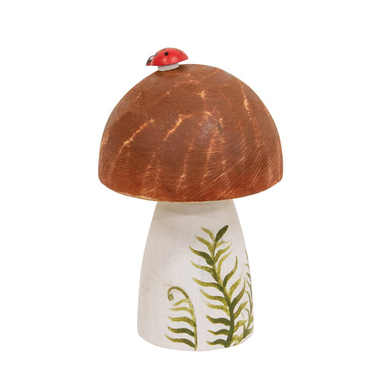 Wooden Handpainted Mushroom Sitter with Ladybug