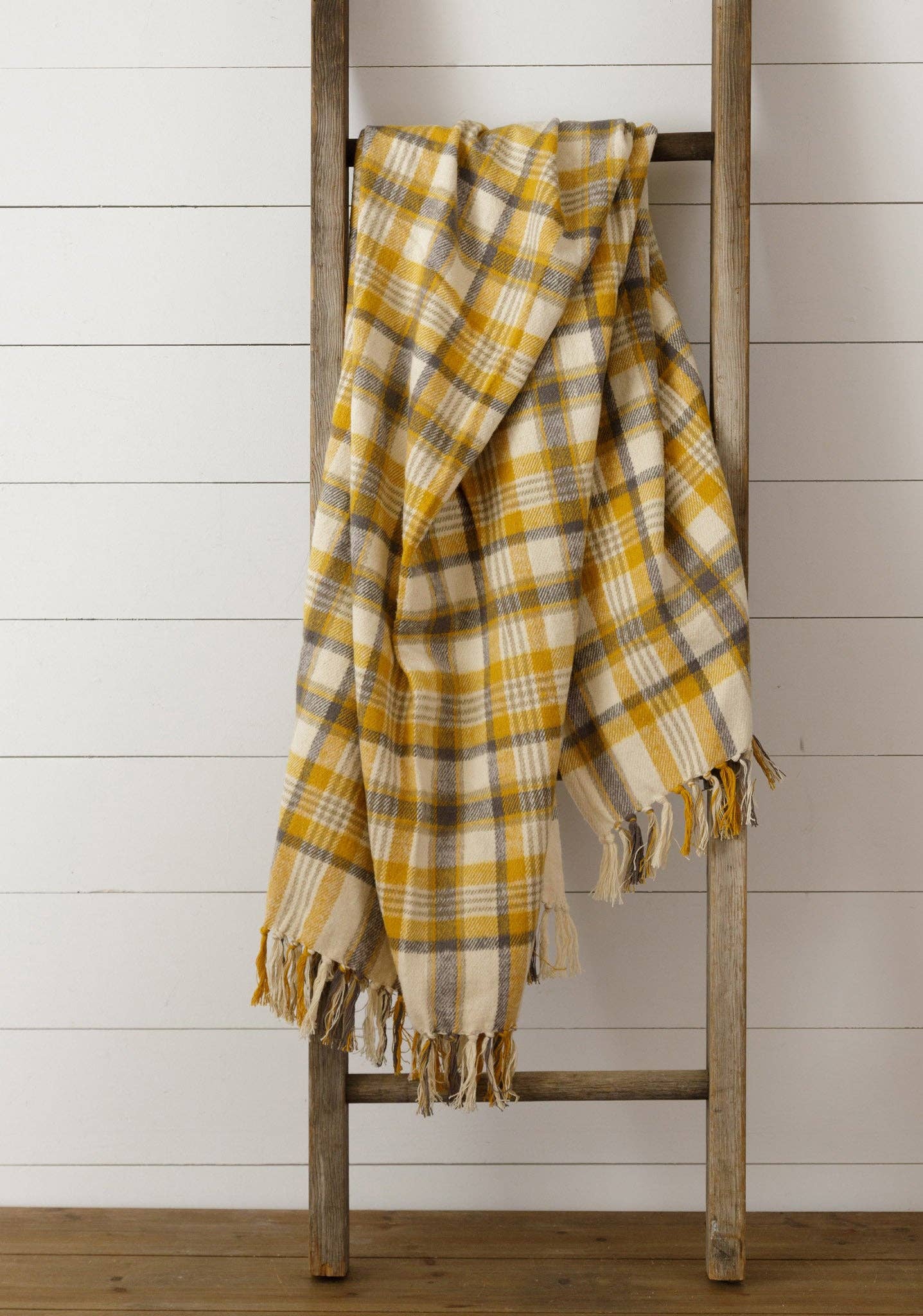 Brushed Cotton Flannel Throw - Mustard, Warm Gray