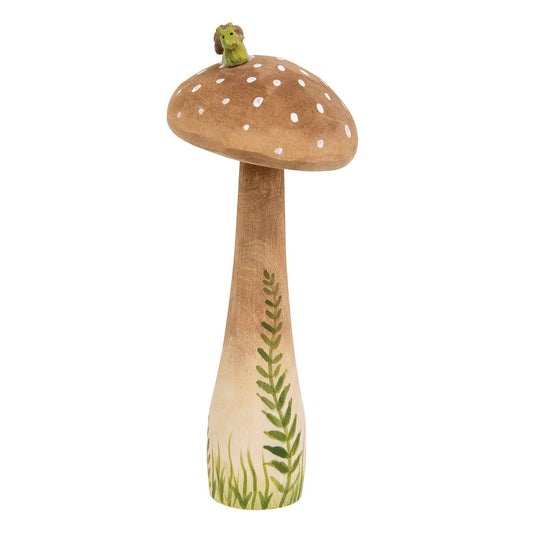 Wooden Handpainted Mushroom Sitter with Snail - 7.5"H