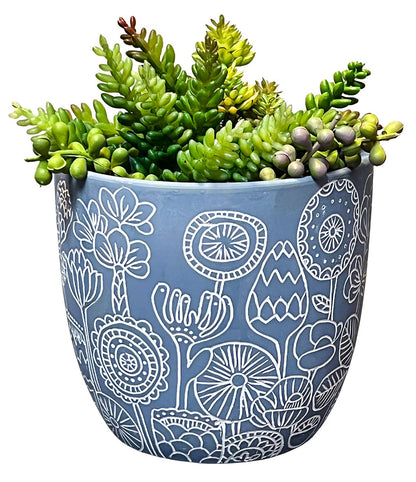 Large Floral Engraved Planter