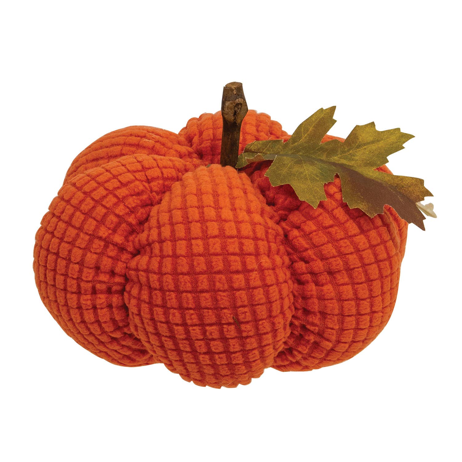 Stuffed Waffle Weave Orange Pumpkin w/Stick Stem - Medium