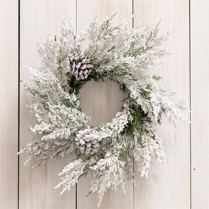 Candle Ring - White Flocked With Pinecones