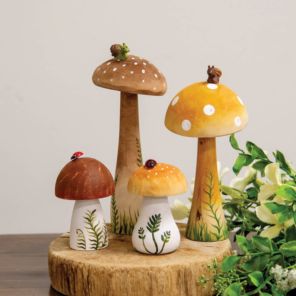 Wooden Handpainted Mushroom Sitter with Ladybug