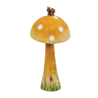 Wooden Handpainted Mushroom Sitter with Snail - 6.5"H