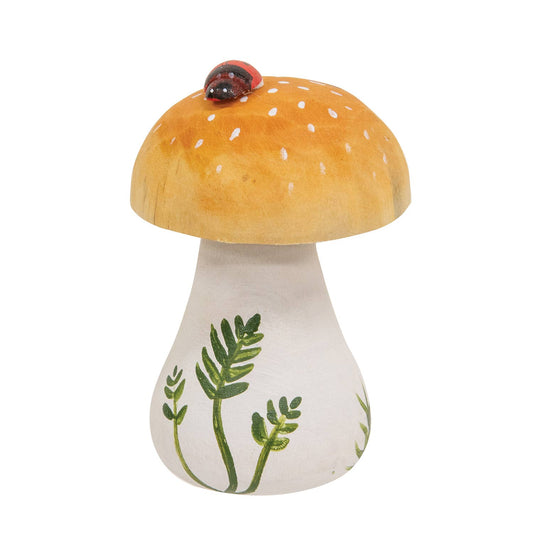 Wooden Handpainted Spotted Mushroom Sitter with Ladybug