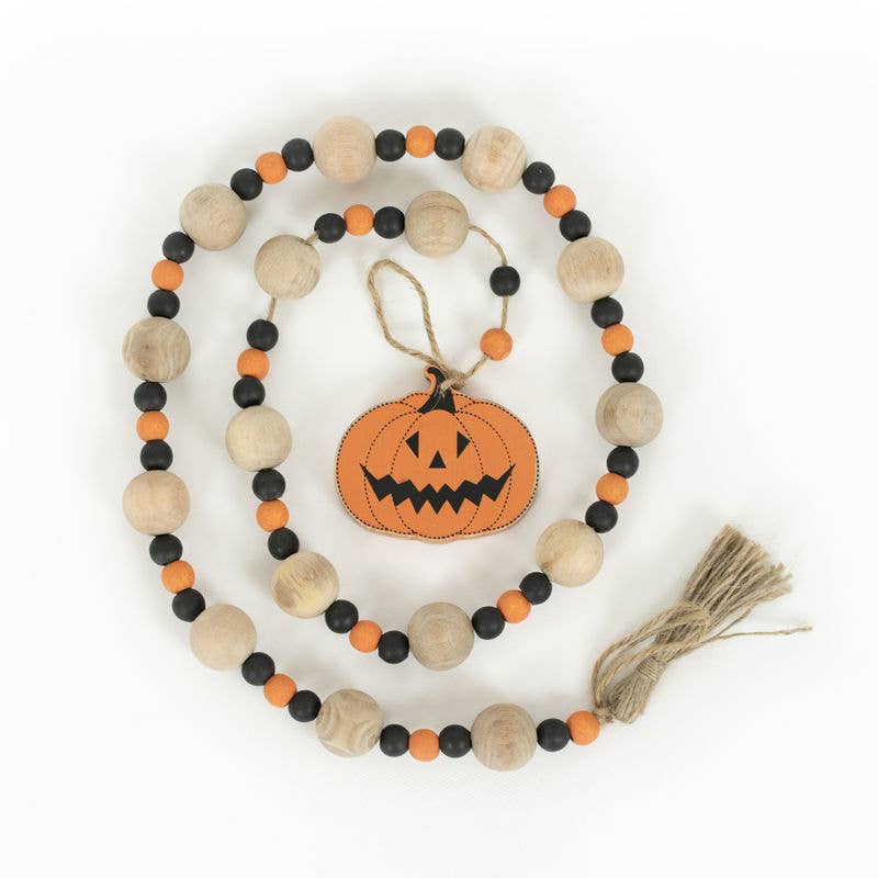 Wood Pumpkin Bead Garland w/ Tassels