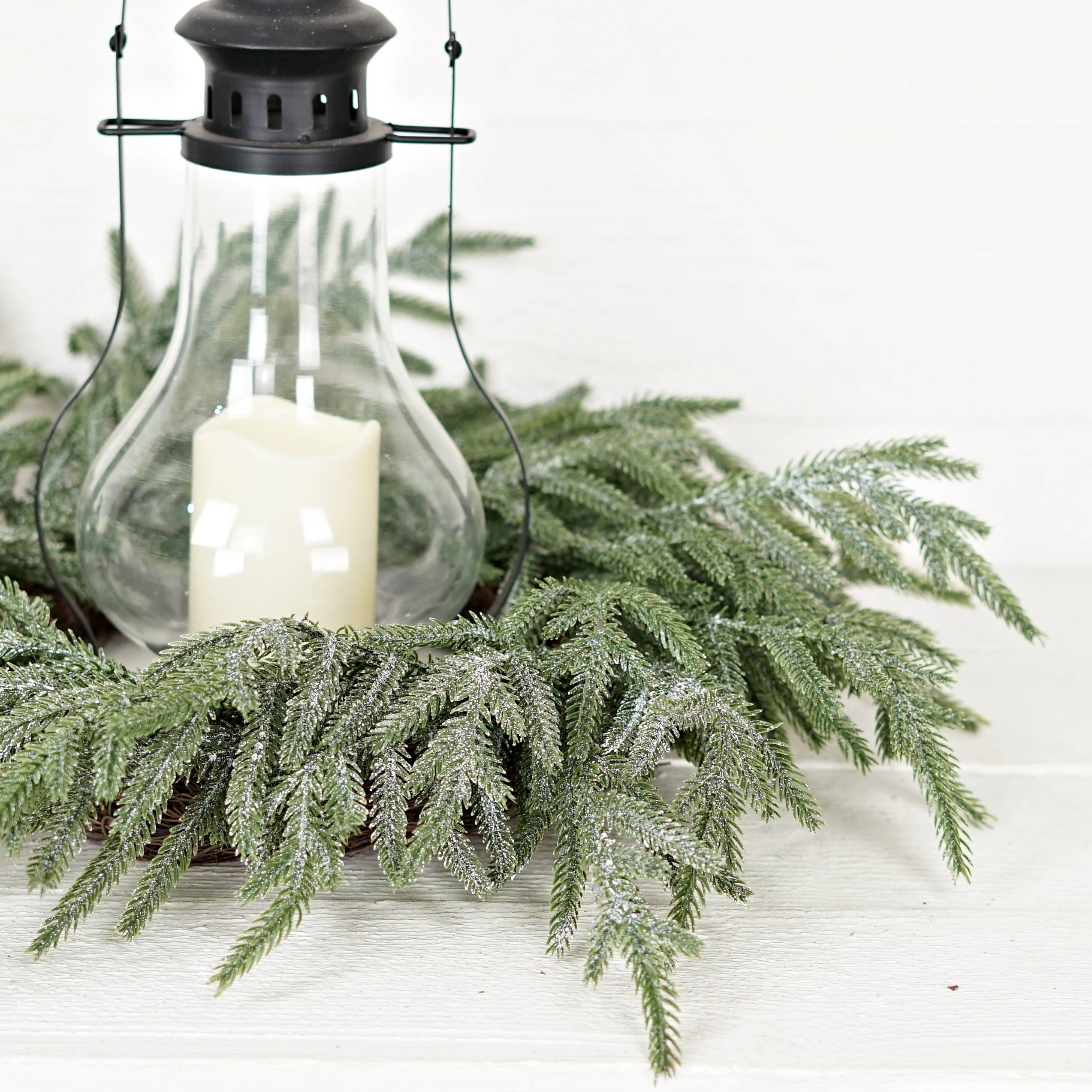 22in Wreath - Snowy Sparkle Real Touch Norfolk Pine