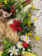 Floral Highland Cow Wreath with Bow