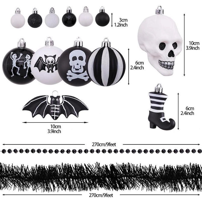 Halloween Skeleton Black and White Ornament Set