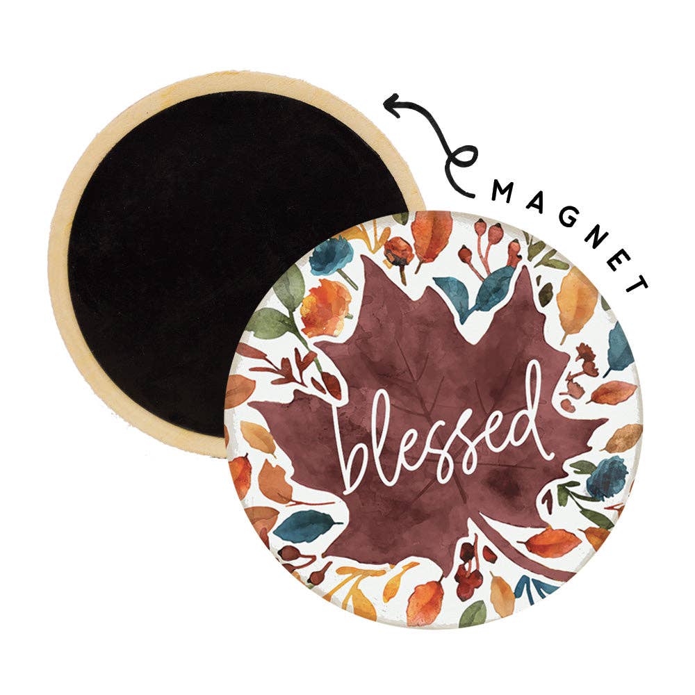 Jewel Tone Blessed Leaf - Round Magnets