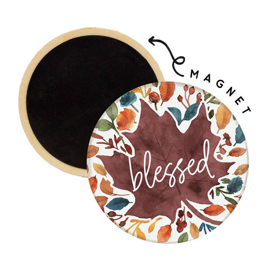 Jewel Tone Blessed Leaf - Round Magnets