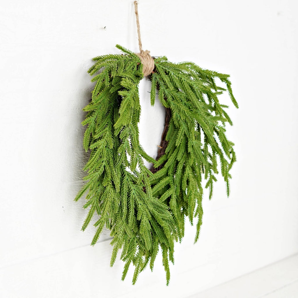 20in Heart Twig Wreath - Soft Touch Evergreen Norfolk Pine