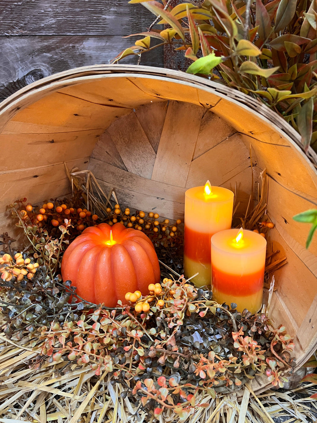 Orange Pumpkin Carved Moving Flame LED Candle 8x6in