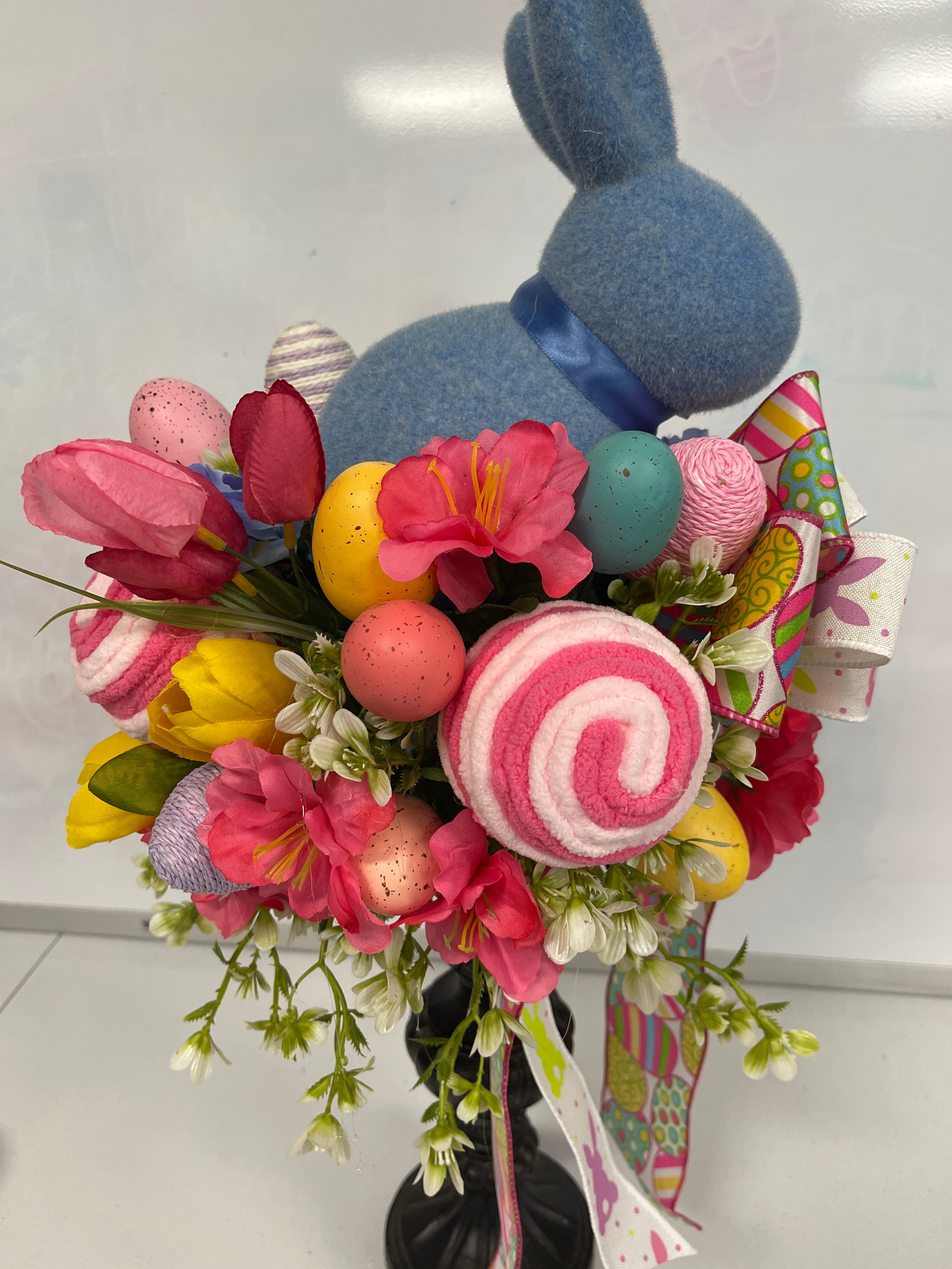 Blue Bunny Candlestick Arrangement