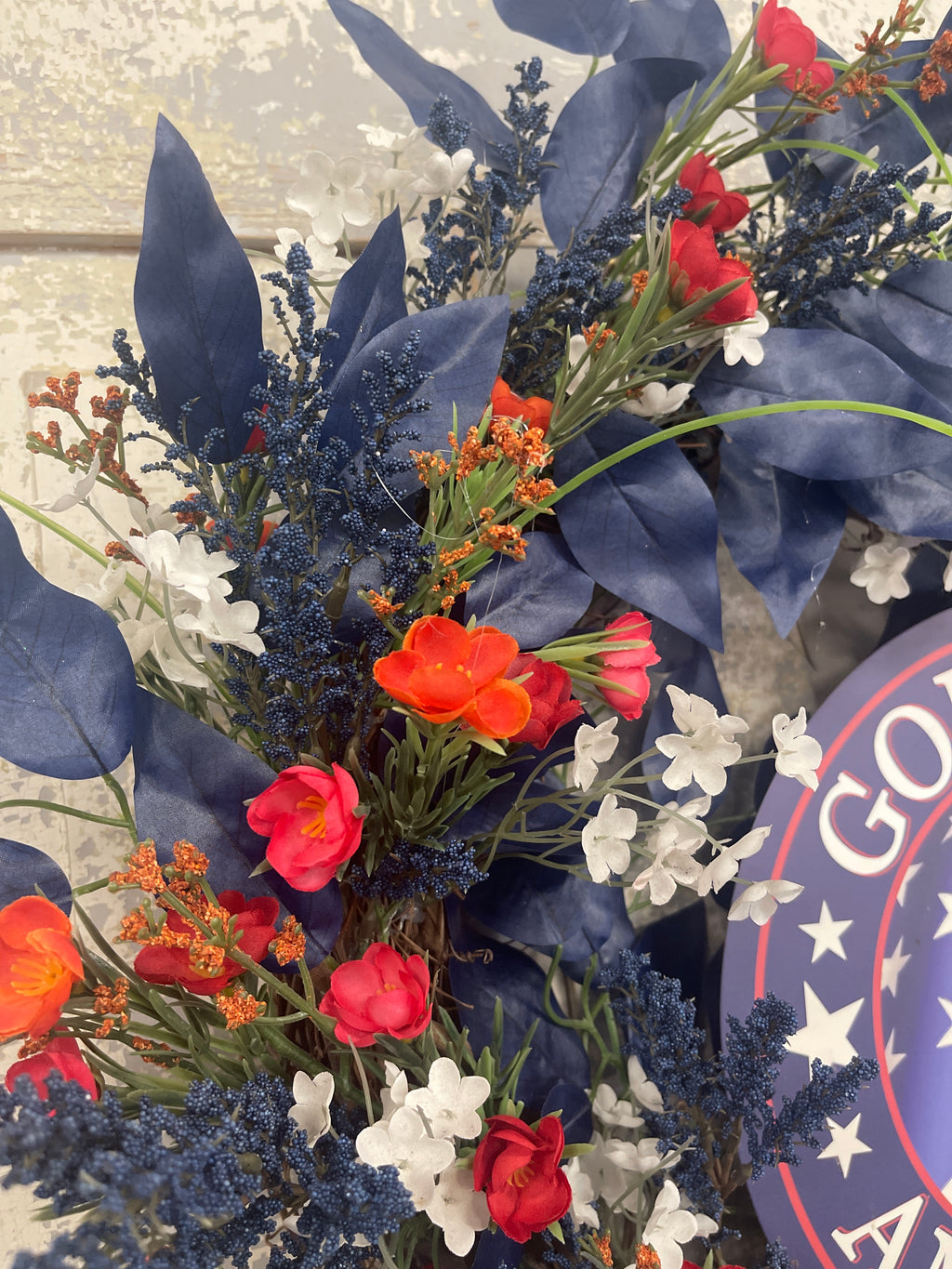 God Bless America Patriotic Floral Grapevine Wreath
