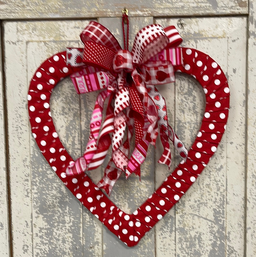 Polka Dot Heart Ribbon Wrapped Doorhanger