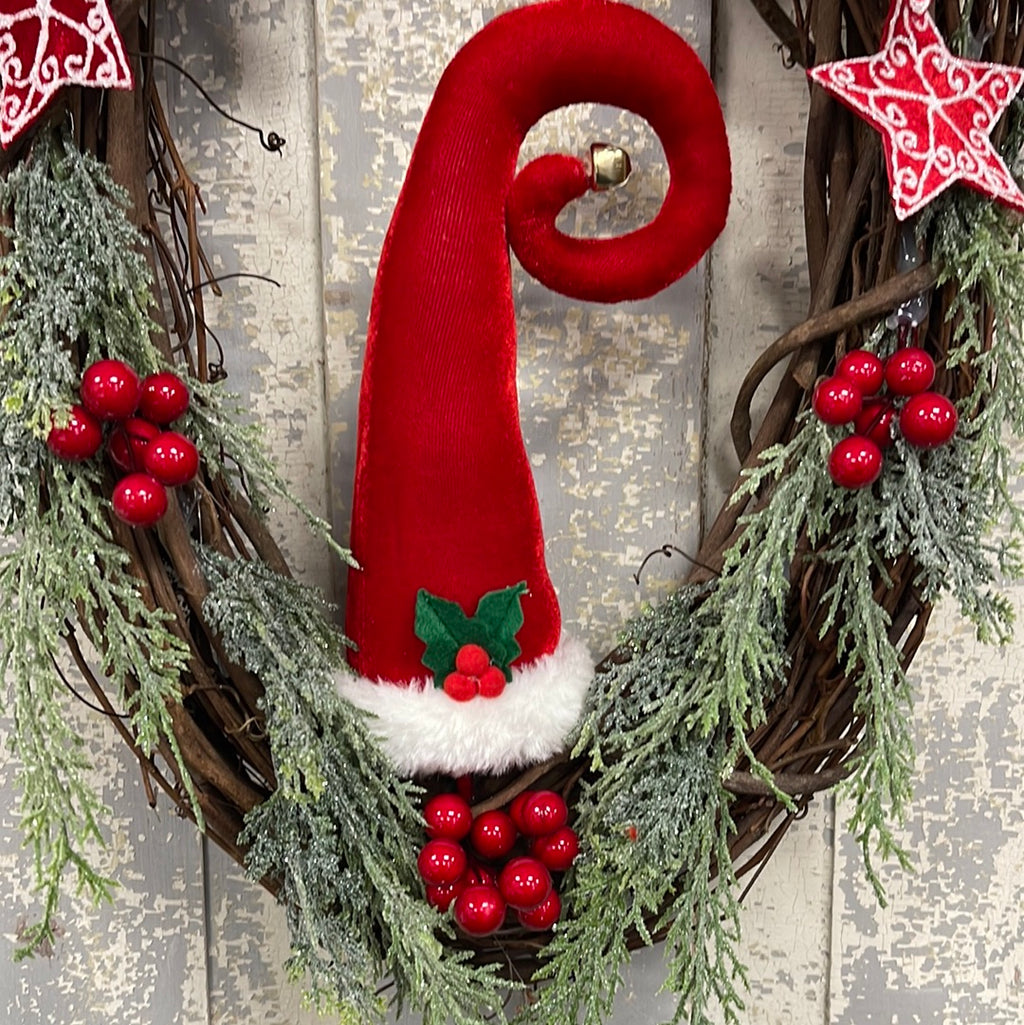 Santa Elf Hat Grapevine Wreath