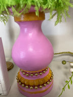Pink Welcome Easter Candle Holder with Chunky Wooden Bunny
