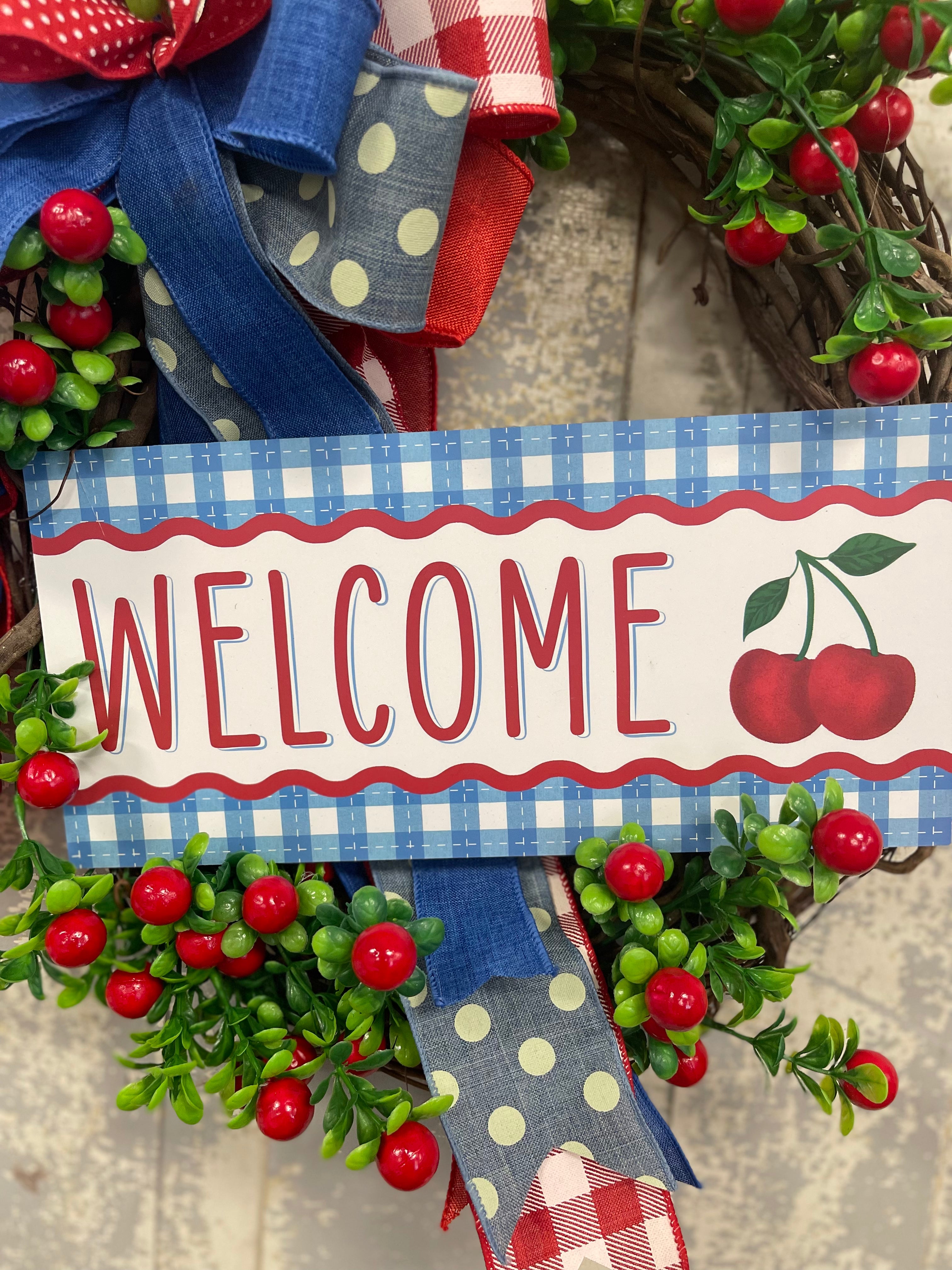 Summer Cherry Wreath with Bow