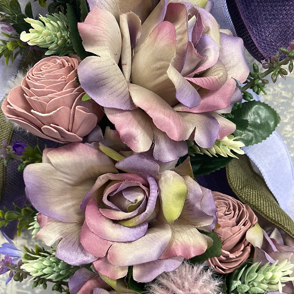 Purple Rose Oval Grapevine Wreath