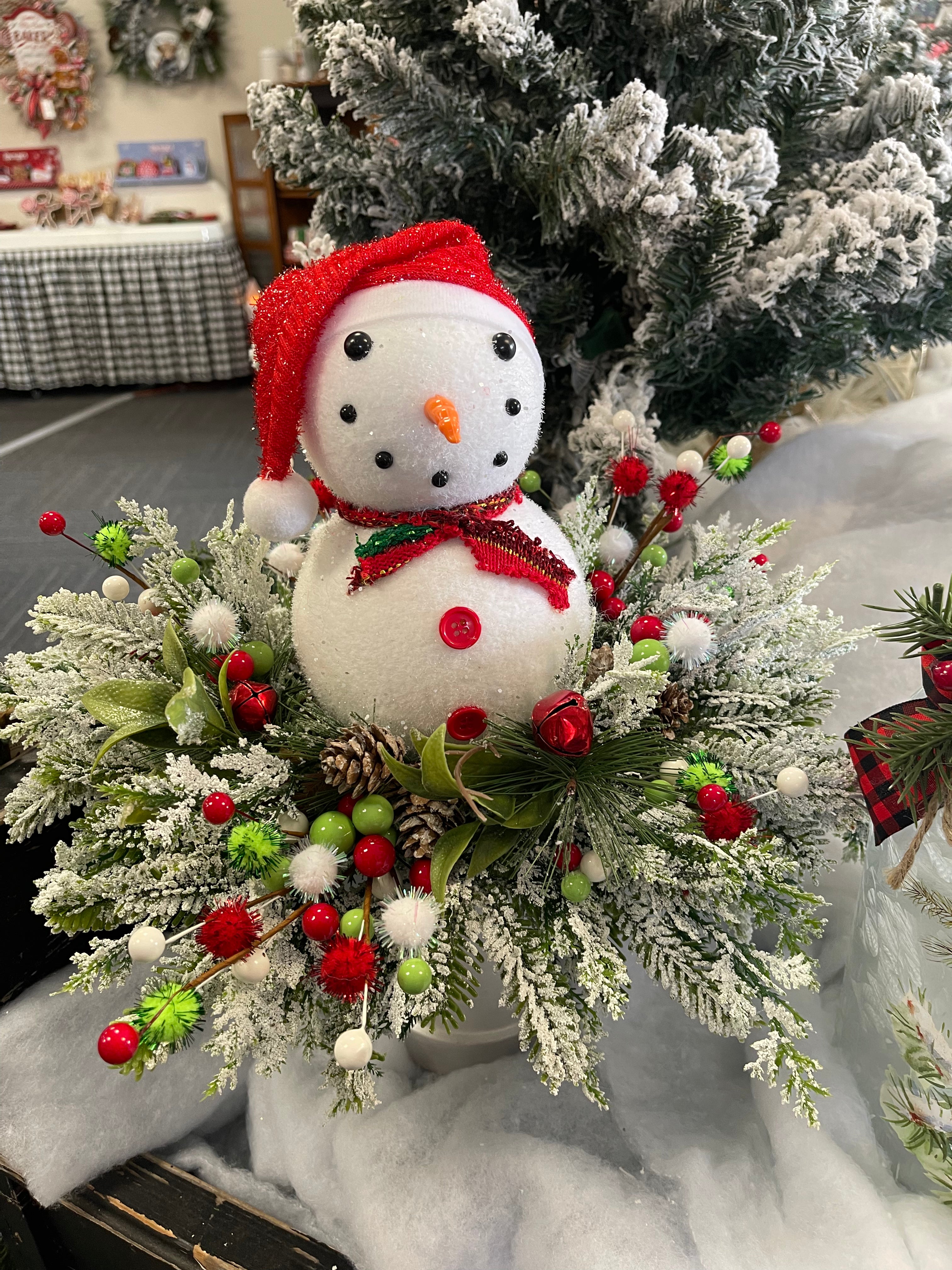 Whimsical Snowman Candlestick Arrangement