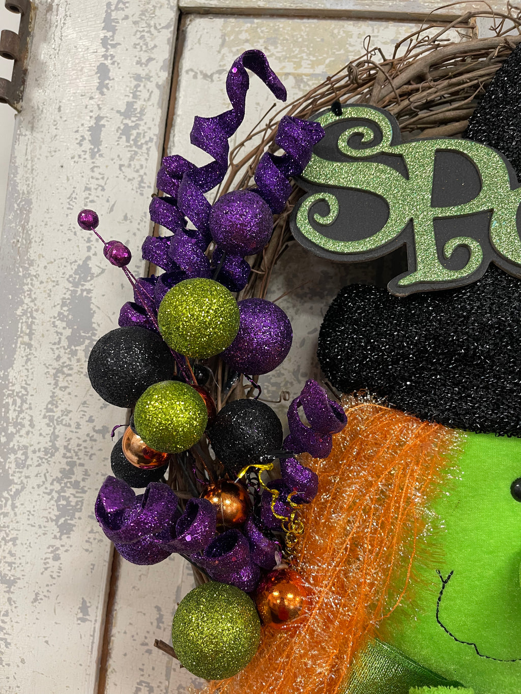 Green and Purple Halloween Witch Wreath