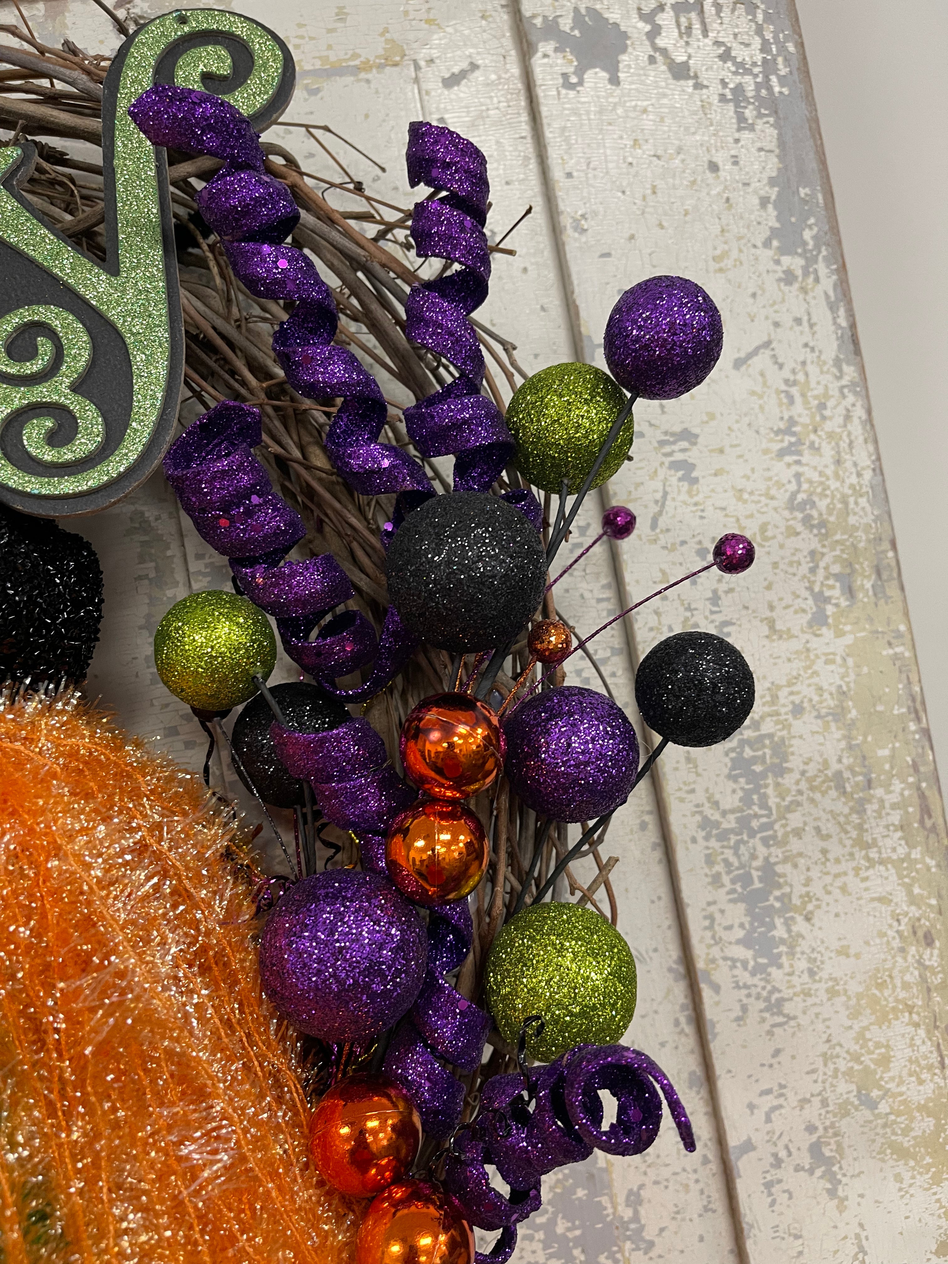 Green and Purple Halloween Witch Wreath